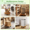 Heavy duty acacia wood rolling plant stand with 360° lockable casters, perfect for plants and storage bins.