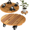 Round acacia wood rolling plant stand with 360° lockable casters, ideal for stable plant support and easy mobility.
