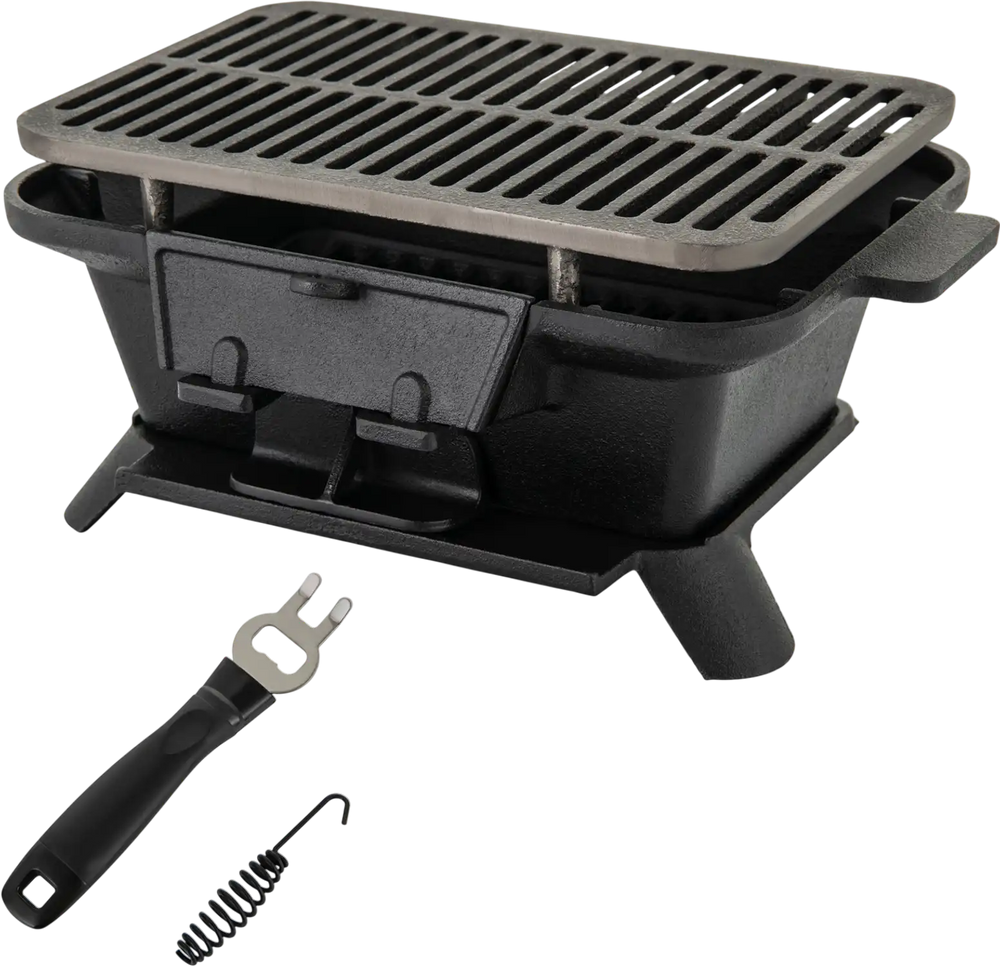 100% Cast Iron Hibachi Grill with Grill Grate Lifter