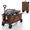 Collapsible folding wagon cart in coffee color with 45-gallon capacity, adjustable handlebar, and all-terrain wheels.