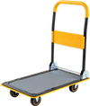 Heavy duty foldable push cart dolly in yellow with a 560 lbs capacity, featuring an ergonomic handle for easy transport.