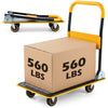 Heavy duty foldable push cart dolly in yellow with a 560 lbs capacity, ideal for home moving and grocery shopping.