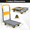 Heavy duty foldable push cart dolly in yellow with a 560 lbs weight capacity and ergonomic handle for easy transport.