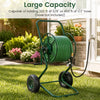 Heavy duty garden hose reel cart in green holds up to 300 ft of 5/8" hose, ideal for large outdoor spaces.