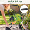 Heavy duty garden hose reel cart with a 300 FT capacity and pneumatic tires for easy maneuvering in outdoor spaces.