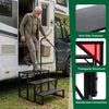 Heavy duty black hot tub stair with wide anti-slip platforms, customizable handrail, and robust metal construction for.