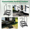 Heavy-duty black hot tub stair with customizable handrail, wide anti-slip platform, ideal for RV and outdoor use.