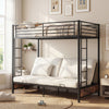 Heavy duty metal bunk bed frame in rustic brown with headboard and footboard, ideal for maximizing space in a bedroom.