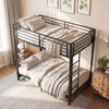 Heavy duty metal bunk bed frame in rustic brown with headboard and footboard, ideal for maximizing space in bedrooms.