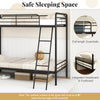 Heavy-duty metal bunk bed in black with full-length guardrails and integrated headboard, perfect for safe sleeping.