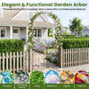 Heavy-duty bronze metal garden arch with gate, designed for climbing plants and outdoor events, featuring a classic.