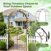 Heavy-duty metal garden arch with gate in bronze, featuring a classic arched shape and intricate curled patterns for.