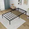 Iron bed frame showcasing a modern design and durable construction, ideal for eliminating the need for a box spring.