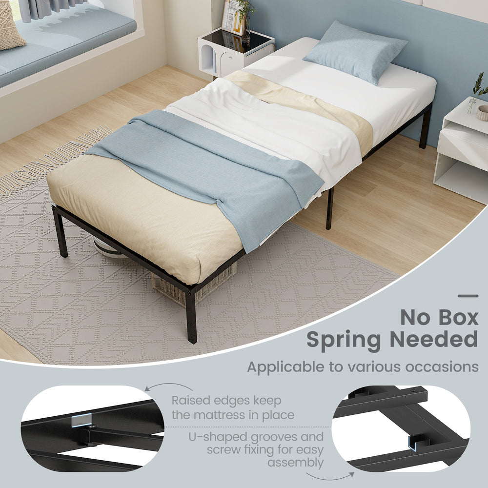 14-inch heavy-duty metal platform bed frame with sturdy iron construction, no box spring needed, ideal for various.