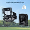 Heavy-duty outdoor camping chair dimensions, featuring a black metal frame, cup holder, and foldable design for easy.