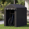 Heavy-duty portable storage shed with roll-up zipper door, designed for outdoor bike and tool storage in a sleek black.