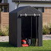 Heavy-duty portable storage shed with roll-up zipper door, featuring a sun-protective PE cover for outdoor use.