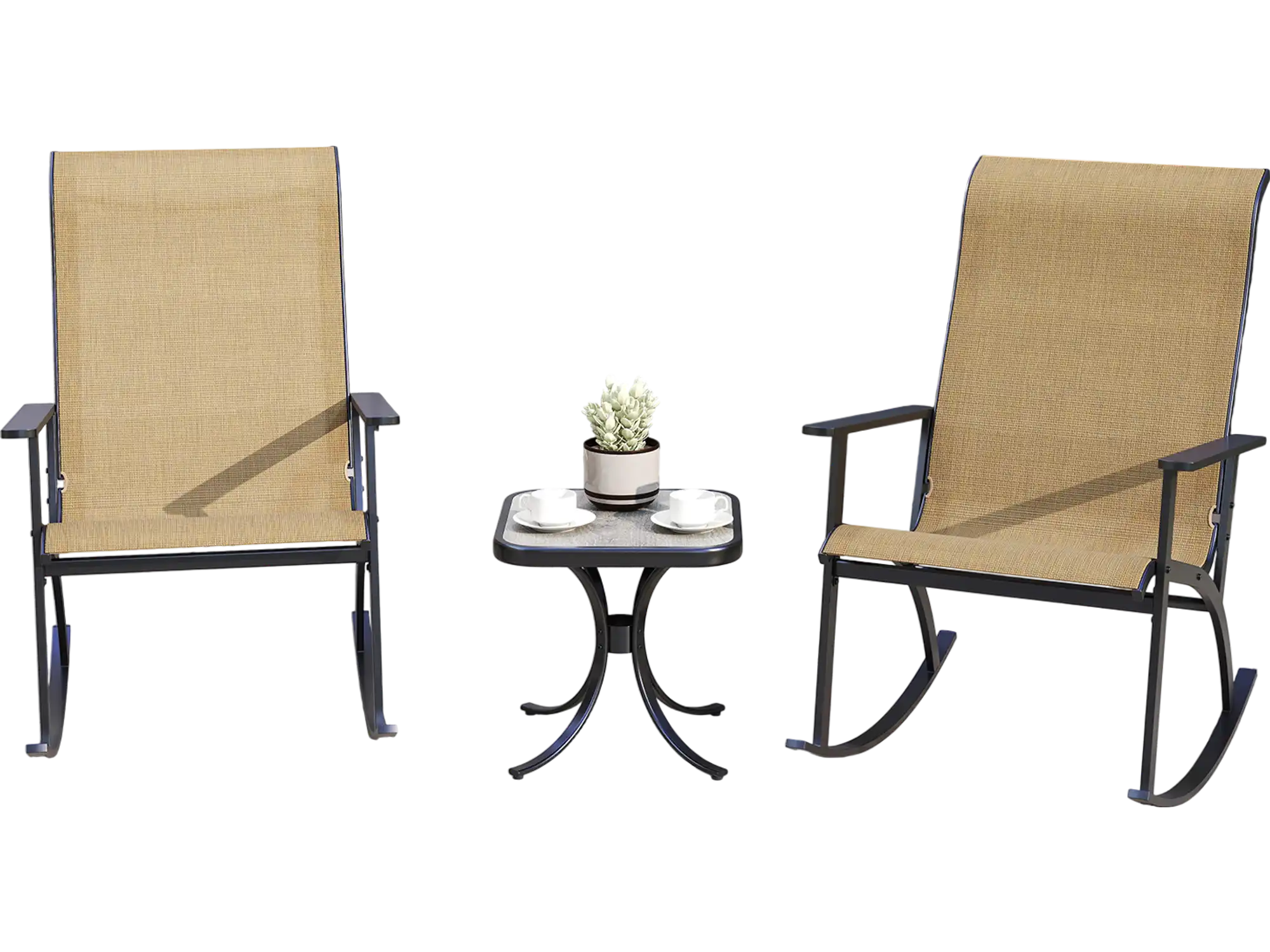 Costway Heavy-Duty Rocking Bistro Chair Table Set High Back Brown 598243617 New