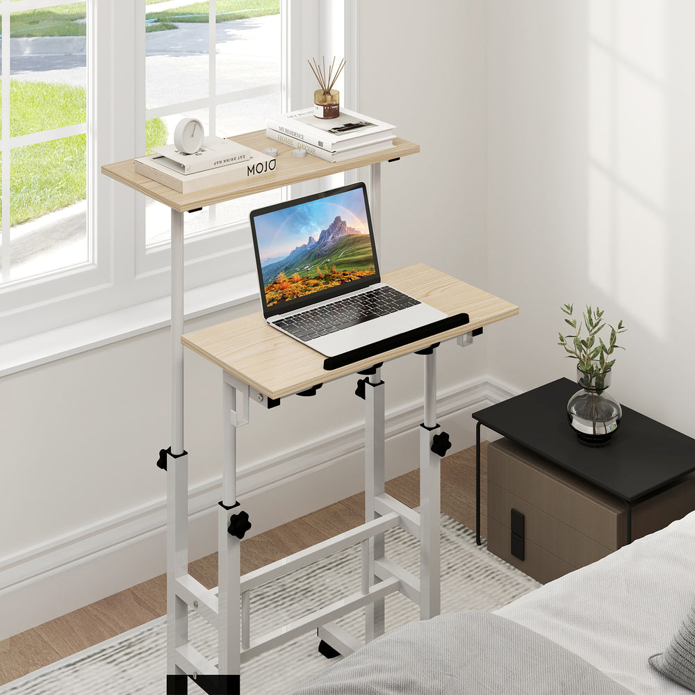 Height-adjustable Mobile Standing Desk with Split Top and Adjustable Angle-Natural - Gallery View 1 of 10