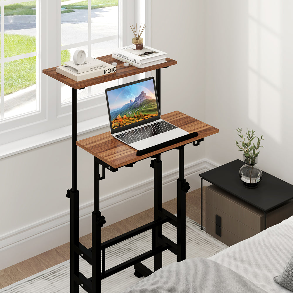 Height-adjustable Mobile Standing Desk with Split Top and Adjustable Angle-Walnut - Gallery View 1 of 11
