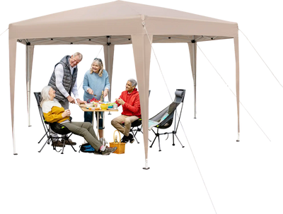 Costway 13' x 11.5' Hexagonal Pop-Up Height Adjustable Canopy Tent Khaki 541283769 New
