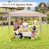 Hexagonal pop-up canopy tent in khaki, 13 x 11.5 ft, accommodates 6-8 people, ideal for outdoor events and gatherings.