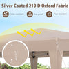 Close-up of the 210D oxford fabric of the khaki canopy tent, showcasing its water-resistant and sun-proof features.