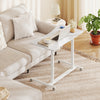 Height adjustable rolling table with a sturdy MDF top and steel frame, perfect for home office or casual use.