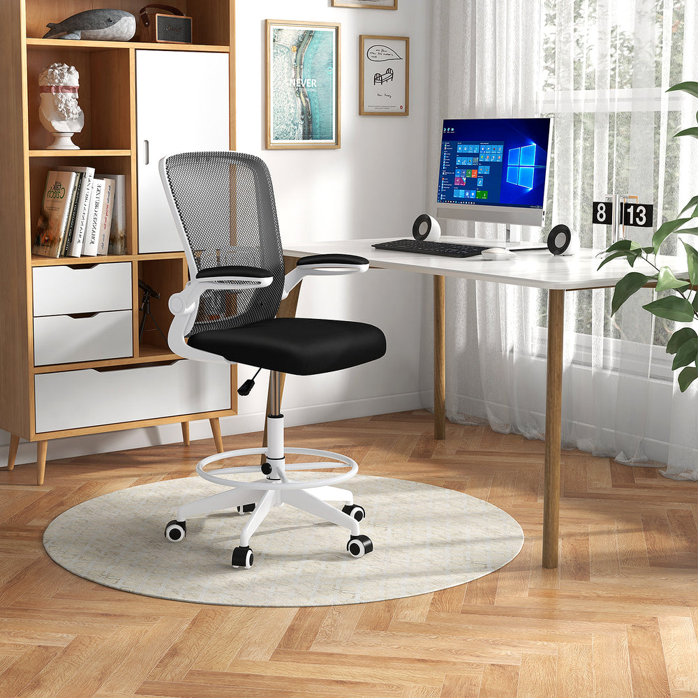 Height Adjustable Drafting Chair with Flip Up Arms for Home Office-White - Gallery View 1 of 11