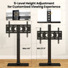 Height adjustable TV stand for 32-70 inch TVs with AV shelf, featuring 5-level height adjustment and sturdy design.