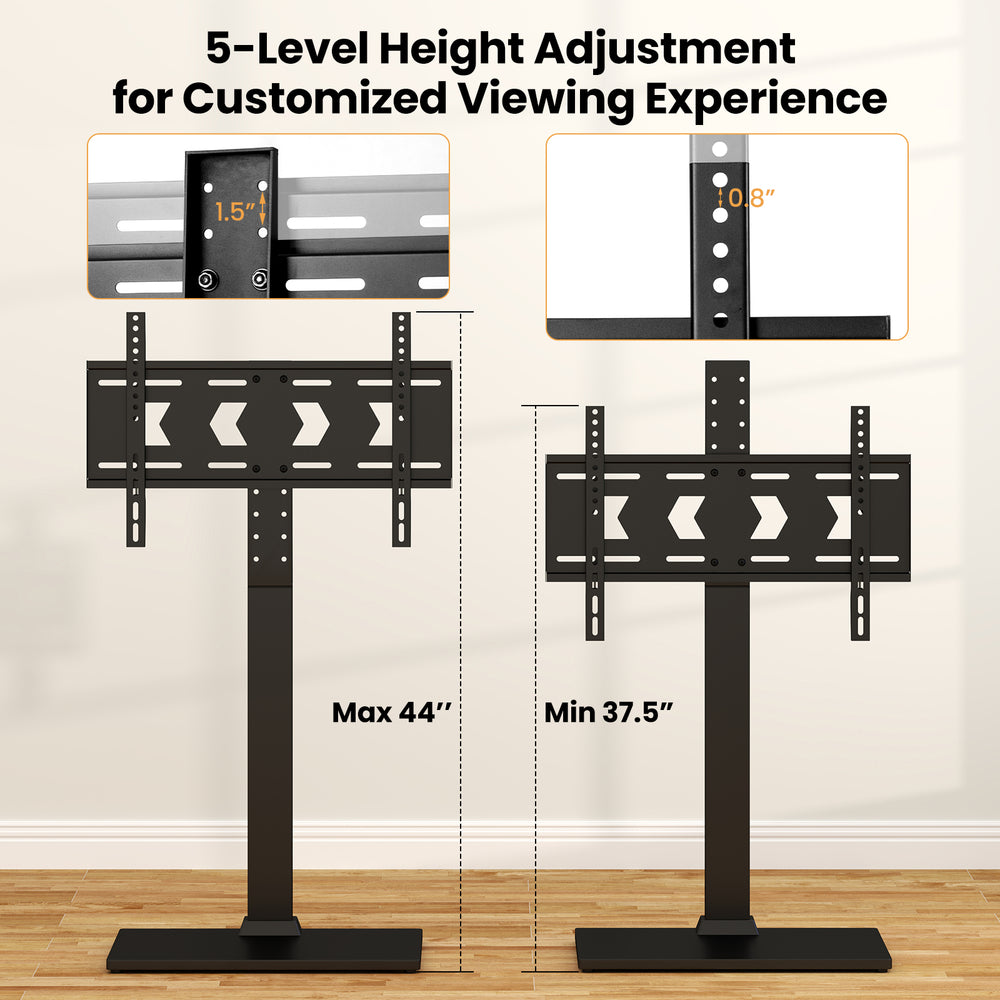 Height adjustable TV stand for 32-70 inch TVs with AV shelf, featuring 5-level height adjustment and sturdy design.