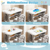 Height adjustable kids table and chair set in gray, featuring a tiltable whiteboard for drawing and studying activities.
