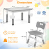 Height adjustable kids table and chair set in gray with graffiti desktop and two storage baskets for versatile activities.