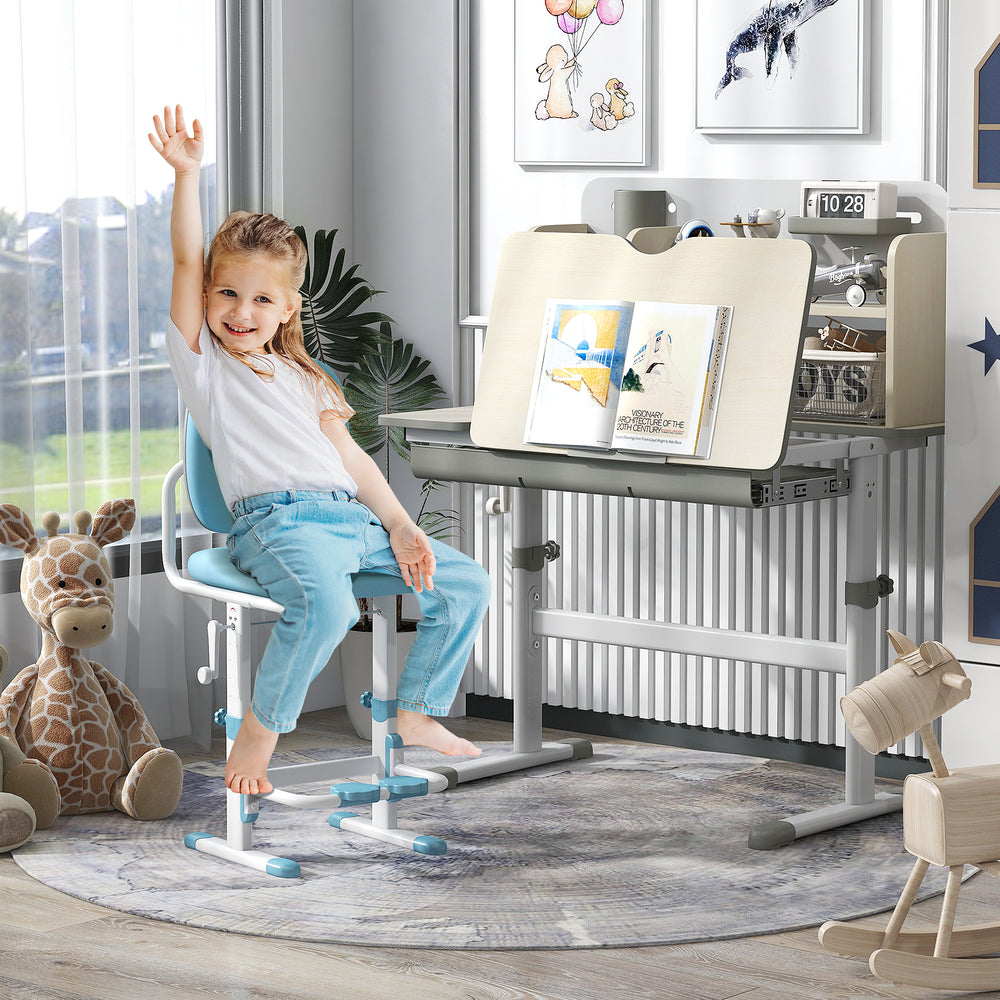 Height Adjustable Kids Study Desk with Tilt Desktop for 3-12 Years Old-Gray - Gallery View 1 of 10