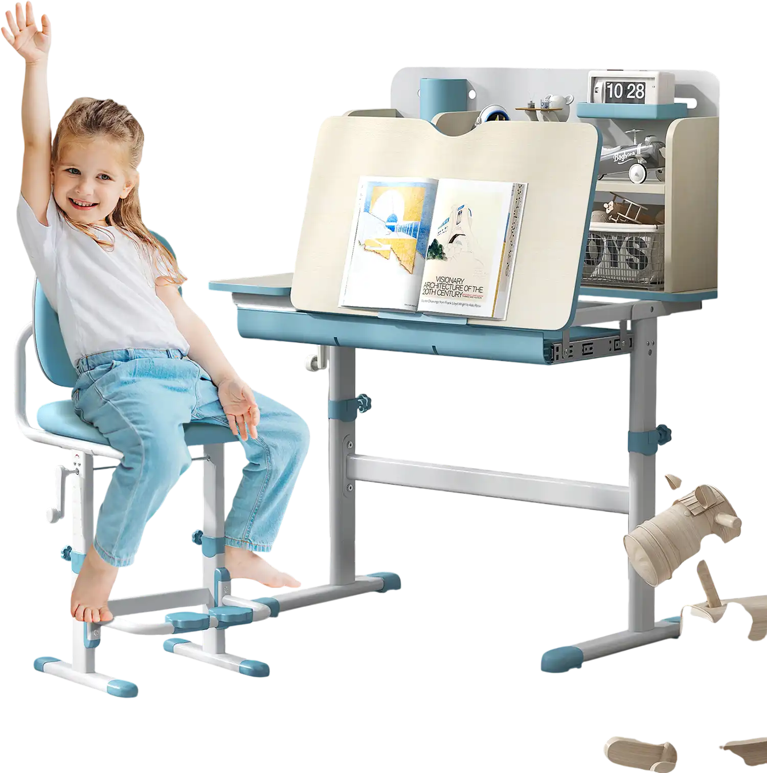 Costway Height Adjustable Kids Study Desk Tilt Desktop Blue 59417682 New