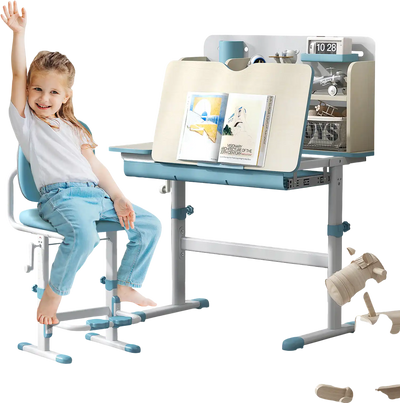 Costway Height Adjustable Kids Study Desk Tilt Desktop Blue 59417682 New