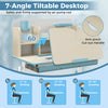 Height adjustable kids study desk in blue with 7-angle tiltable desktop, perfect for writing, reading, and drawing.
