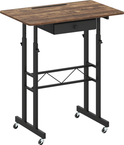 Costway Height Adjustable Laptop Desk w/ Fabric Drawer Tablet Holder Lockable Wheels 36752310 New