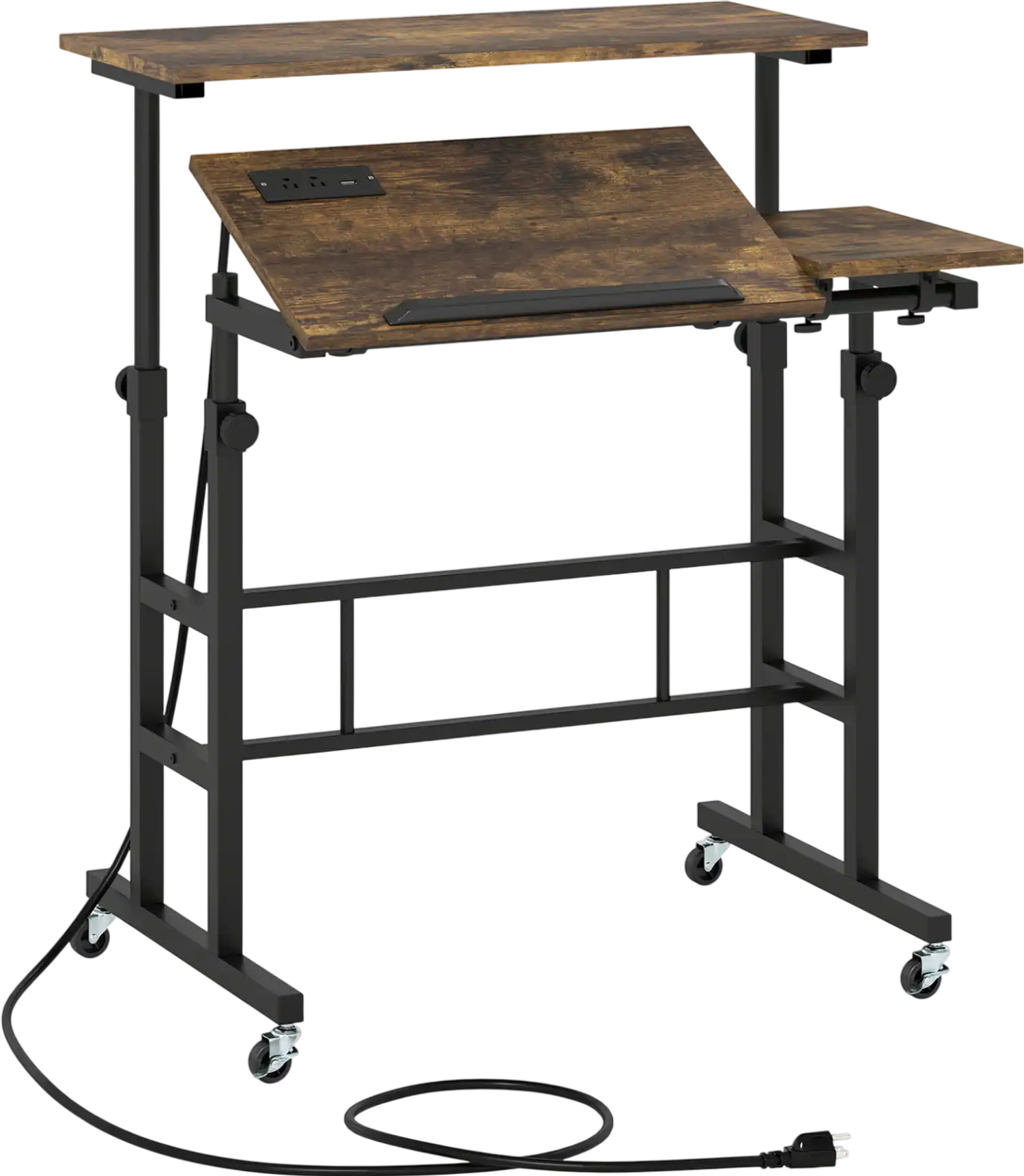 Costway Height Adjustable Mobile Standing Desk w/ Power Outlets Rolling Laptop Cart 99085761 New
