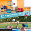 Height adjustable blue basketball hoop for kids and adults, suitable for indoor and outdoor play, featuring a sturdy.