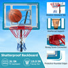 Height adjustable blue pool basketball hoop with shatterproof backboard, sturdy rim, and weather-resistant net for all.