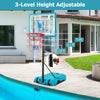 Height adjustable pool basketball hoop in blue, featuring a sturdy backboard and stable base for all ages.