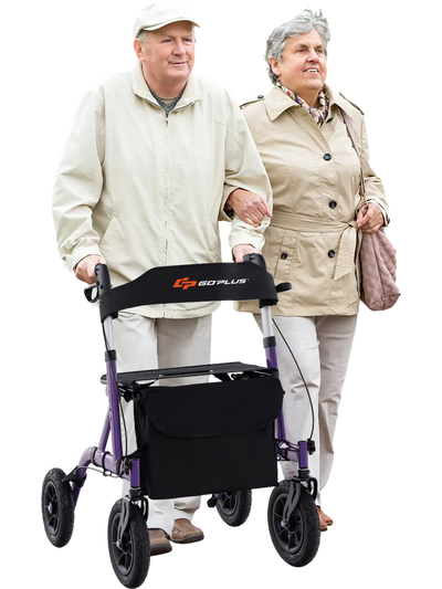 Costway Height Adjustable Rollator Walker w/ Seat Foldable Purple 16948275 New