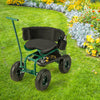 Rolling Garden Cart with Height Adjustable Swivel Seat and Storage Basket-Green - Gallery View 1 of 11