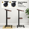 Height adjustable rolling podium stand with tilted tabletop and 4 universal casters for easy mobility and stability.
