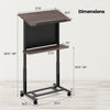 Height adjustable rolling podium stand with a tilted tabletop, extra storage shelf, and stable metal base for versatile.