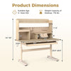 Height adjustable writing table with tilt desktop, measuring 47"x23.5", designed for kids' study and storage needs.