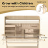 Height adjustable writing table in yellow with a tilt desktop, hand crank, and spacious storage for kids' study needs.