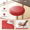 Height-adjustable red bar stool with 360° swivel, soft PU leather, and high-density sponge filling for kitchen or dining use.