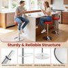 Height-adjustable red bar stool with 360° swivel, soft PU leather, and stable base, perfect for kitchen or dining use.